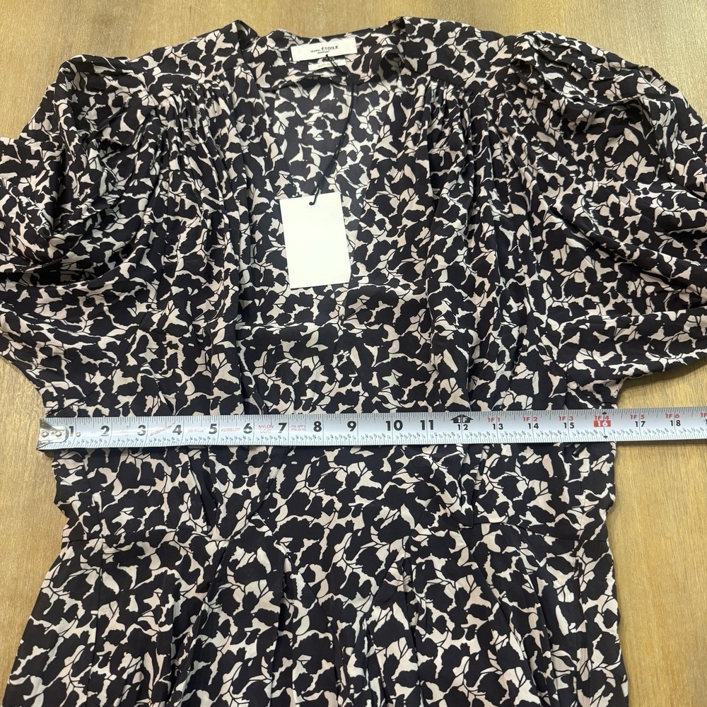 Isabel Marant Arone Pleated Mini Dress Size 36 Black Ecru Print New‎ - Picture 4 of 16